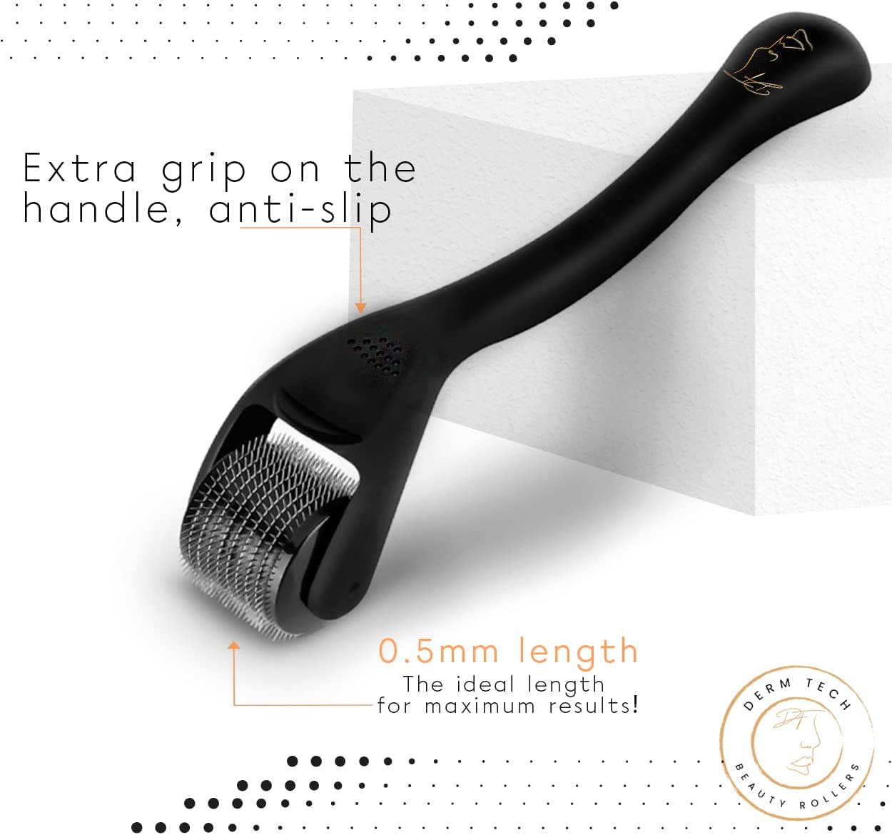 Derma Roller - 0.5mm Needle Length | For Hair Growth & For Skin Rejuvenation | For Light Wrinkles & Short Hairs | Storage Case Included (Matte Black)