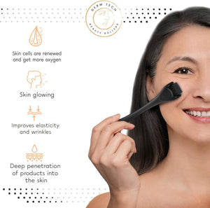 Derma Roller - 0.5mm Needle Length | For Hair Growth & For Skin Rejuvenation | For Light Wrinkles & Short Hairs | Storage Case Included (Matte Black)