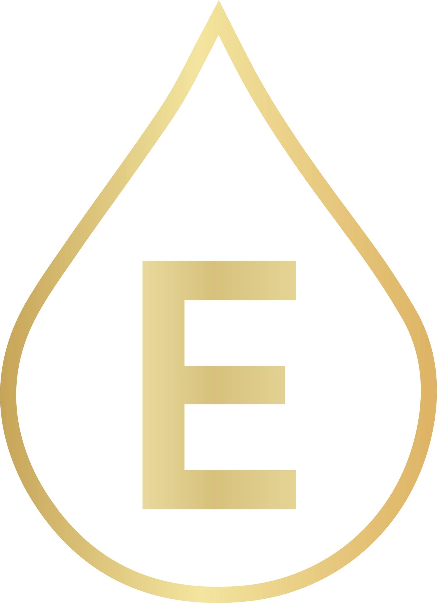 Golden icon representing Vitamin E, a key nutrient for hair growth, skin health, and antioxidant benefits in DermTech products.